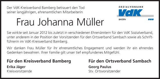 Anzeige von Johanna Müller von MGO Anzeige von Johanna Müller von MGO