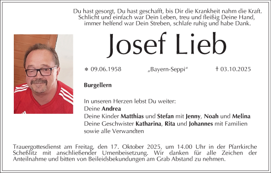 Anzeige von Josef Lieb von MGO