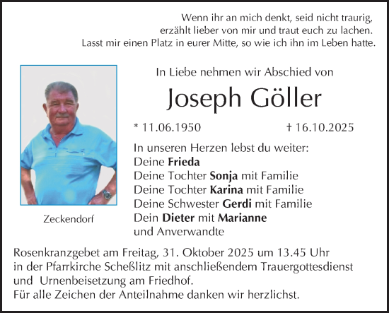 Anzeige von Joseph Göller von MGO Anzeige von Joseph Göller von MGO