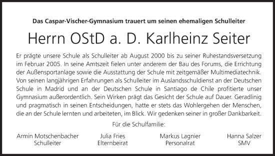 Anzeige von Karlheinz Seiter von MGO