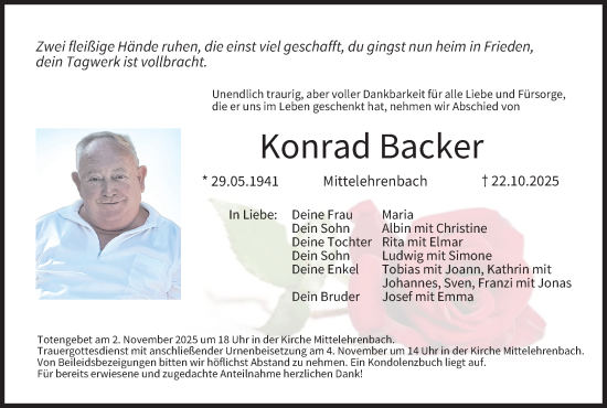 Anzeige von Konrad Backer von MGO