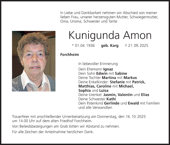 Anzeige von Kunigunda Amon von MGO Anzeige von Kunigunda Amon von MGO