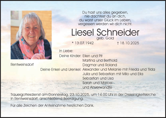 Anzeige von Liesel Schneider von MGO