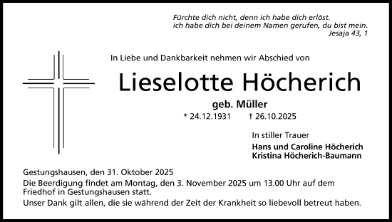 Anzeige von Lieselotte Höcherich von MGO