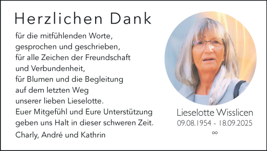 Anzeige von Lieselotte Wisslicen von MGO