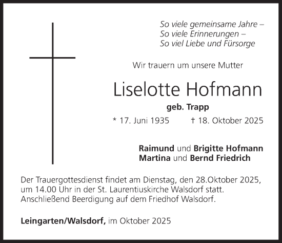 Anzeige von Liselotte Hofmann von MGO Anzeige von Liselotte Hofmann von MGO