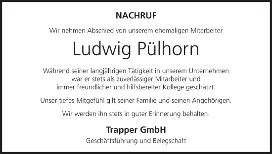 Anzeige von Ludwig Pülhorn von MGO