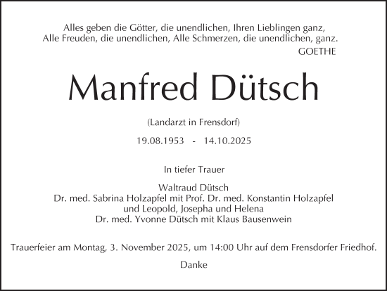 Anzeige von Manfred Dütsch von MGO Anzeige von Manfred Dütsch von MGO