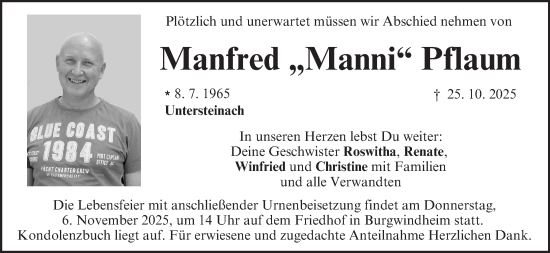 Anzeige von Manfred Pflaum von MGO Anzeige von Manfred Pflaum von MGO