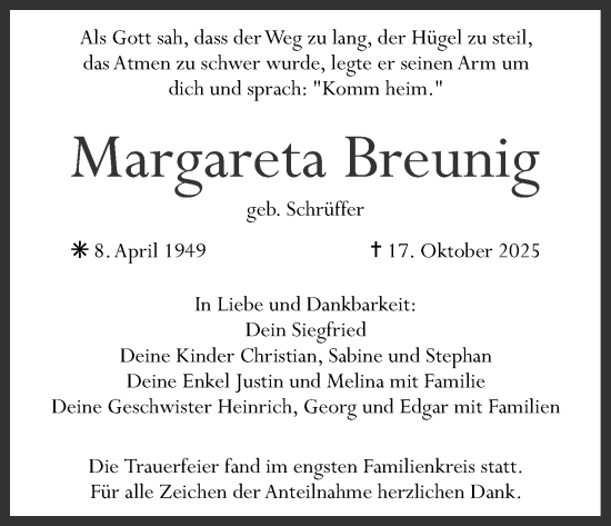 Anzeige von Margareta Breunig von MGO Anzeige von Margareta Breunig von MGO