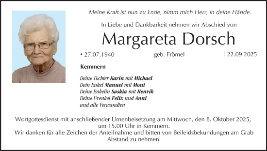 Anzeige von Margareta Dorsch von MGO