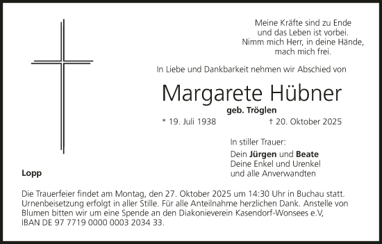 Anzeige von Margarete Hübner von MGO