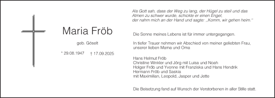 Anzeige von Maria Fröb von MGO