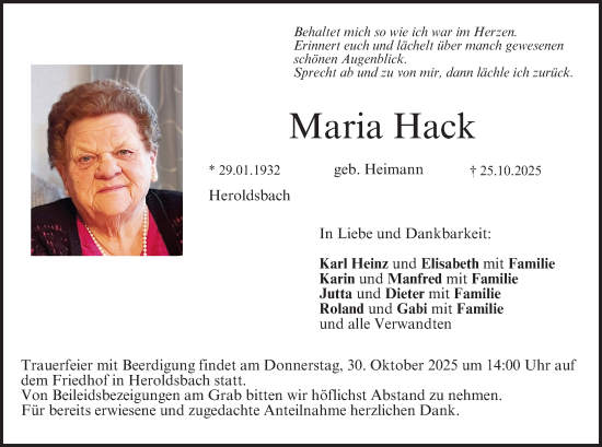 Anzeige von Maria Hack von MGO Anzeige von Maria Hack von MGO