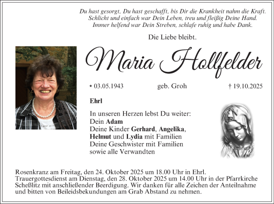 Anzeige von Maria Hollfelder von MGO Anzeige von Maria Hollfelder von MGO