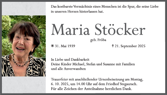 Anzeige von Maria Stöcker von MGO
