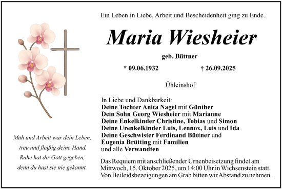 Anzeige von Maria Wiesheier von MGO Anzeige von Maria Wiesheier von MGO