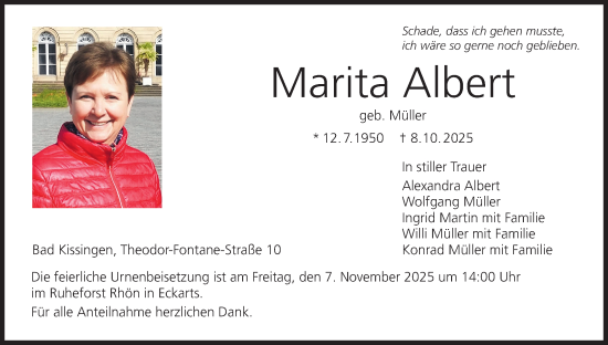 Anzeige von Marita Albert von MGO Anzeige von Marita Albert von MGO
