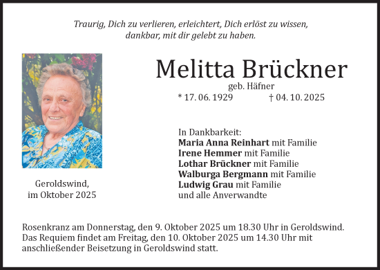 Anzeige von Melitta Brückner von MGO