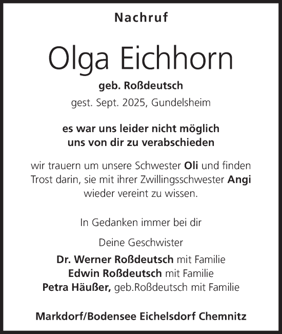 Anzeige von Olga Eichhorn von MGO