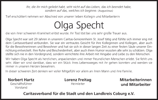 Anzeige von Olga Specht von MGO Anzeige von Olga Specht von MGO