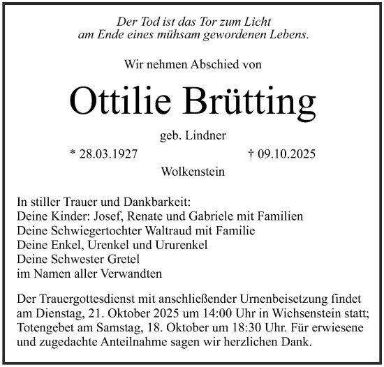 Anzeige von Ottilie Brütting von MGO Anzeige von Ottilie Brütting von MGO