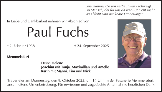 Anzeige von Paul Fuchs von MGO