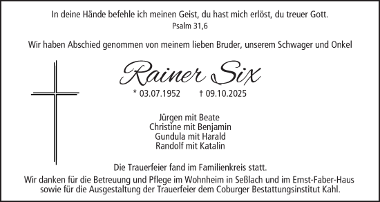 Anzeige von Rainer Six von MGO Anzeige von Rainer Six von MGO