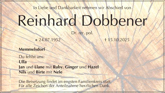 Anzeige von Reinhard Dobbener von MGO Anzeige von Reinhard Dobbener von MGO