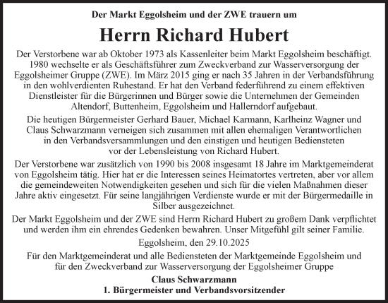 Anzeige von Richard Hubert von MGO