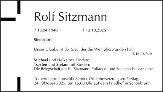 Anzeige von Rolf Sitzmann von MGO