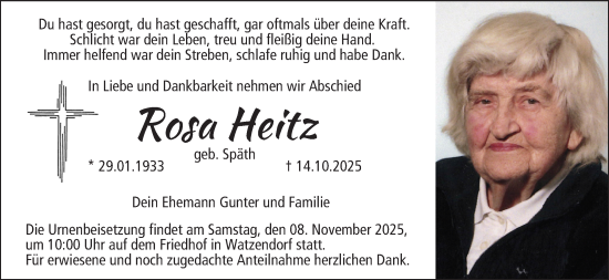 Anzeige von Rosa Heitz von MGO
