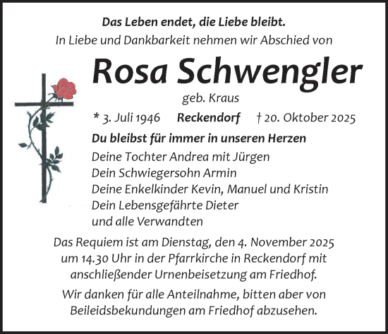 Anzeige von Rosa Schwengler von MGO