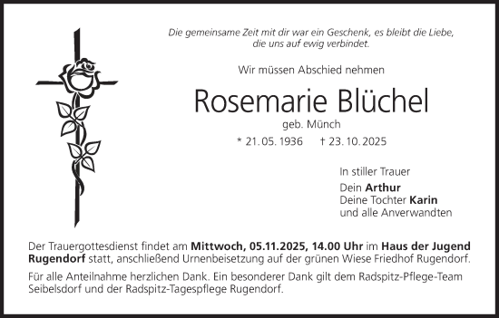 Anzeige von Rosemarie Blüchel von MGO Anzeige von Rosemarie Blüchel von MGO