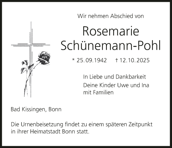 Anzeige von Rosemarie Schünemann-Pohl von MGO