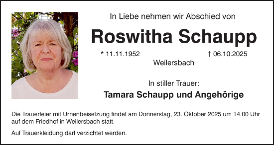 Anzeige von Roswitha Schaupp von MGO Anzeige von Roswitha Schaupp von MGO