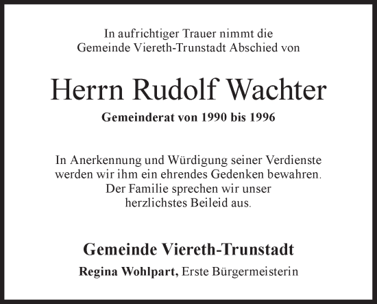 Anzeige von Rudolf Wachter von MGO