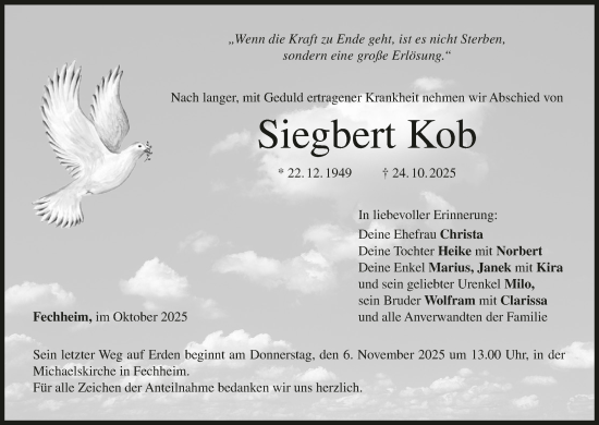 Anzeige von Siegbert Kob von MGO