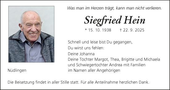 Anzeige von Siegfried Hein von MGO