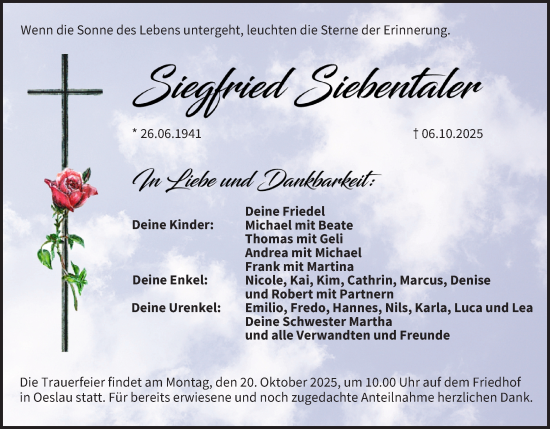 Anzeige von Siegfried Siebentaler von MGO Anzeige von Siegfried Siebentaler von MGO