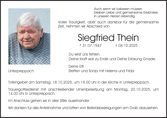 Anzeige von Siegfried Thein von MGO