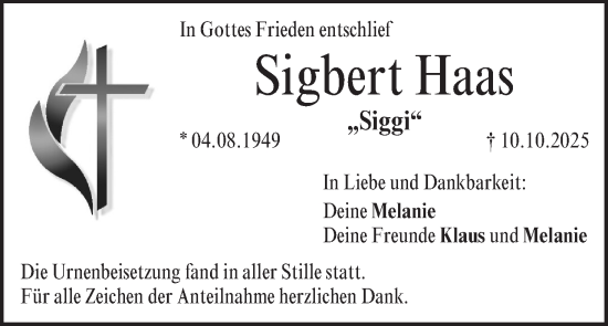 Anzeige von Sigbert Haas von MGO Anzeige von Sigbert Haas von MGO
