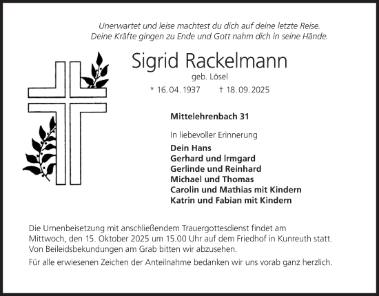 Anzeige von Sigrid Rackelmann von MGO Anzeige von Sigrid Rackelmann von MGO