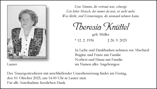 Anzeige von Theresia Knüttel von MGO