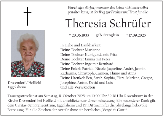 Anzeige von Theresia Schrüfer von MGO Anzeige von Theresia Schrüfer von MGO