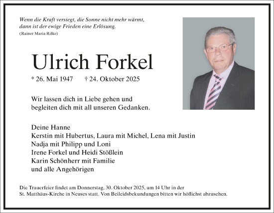 Anzeige von Ulrich Forkel von MGO Anzeige von Ulrich Forkel von MGO