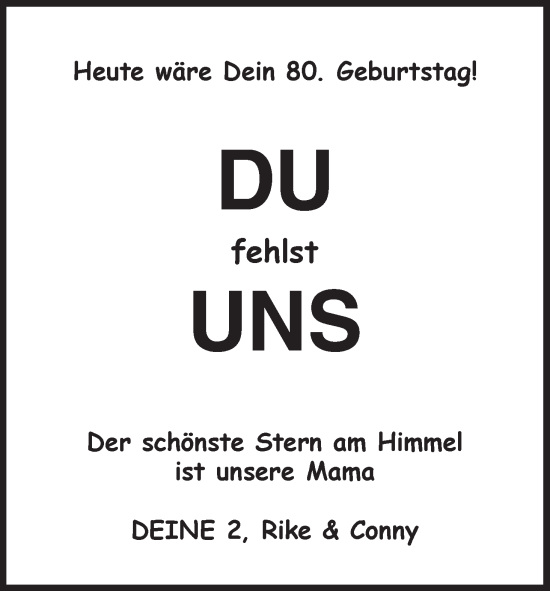 Anzeige von unsere Mama  von MGO Anzeige von unsere Mama  von MGO