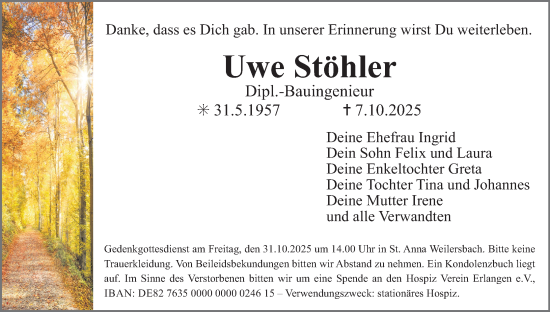 Anzeige von Uwe Stöhler von MGO