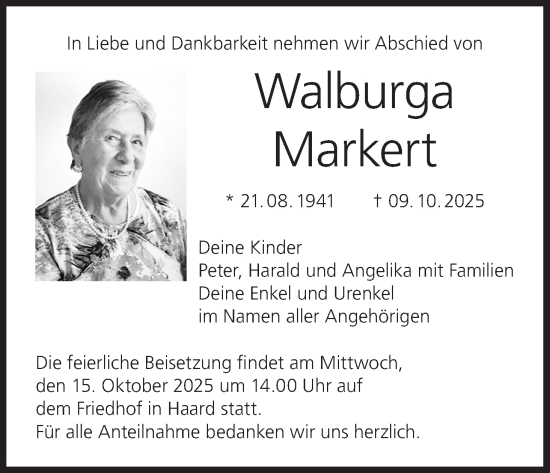 Anzeige von Walburga Markert von MGO