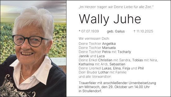 Anzeige von Wally Juhe von MGO Anzeige von Wally Juhe von MGO